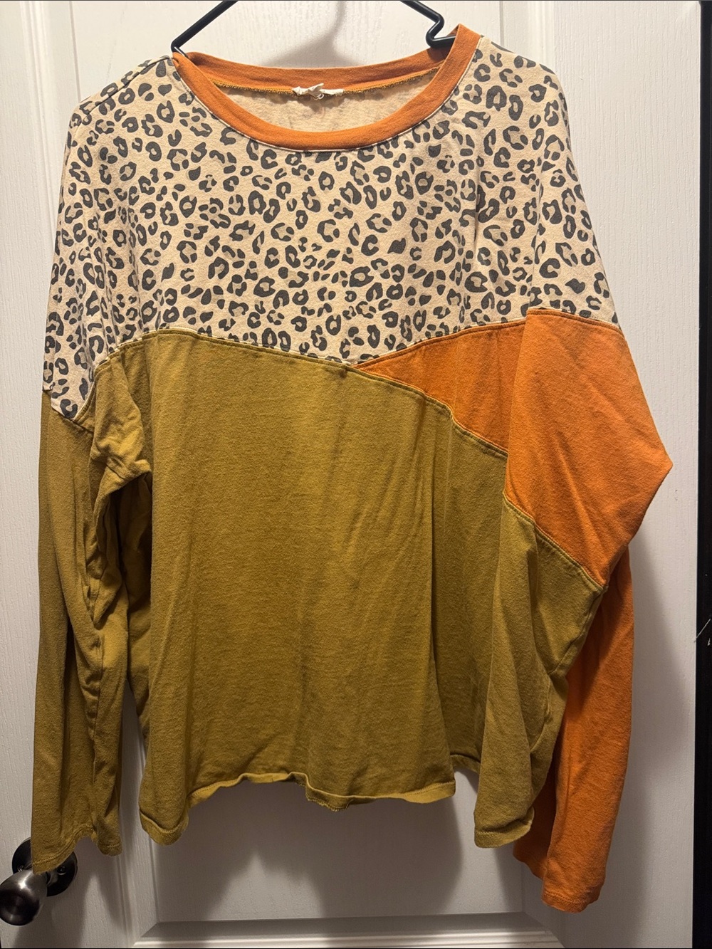 Easel 3X Leopard Colorblock Oversized Top Mustard Rust Boho Plus Size